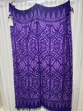 Bridge To Bali Purple Batik Sarong Wrap Scarf 63”x45” NWT